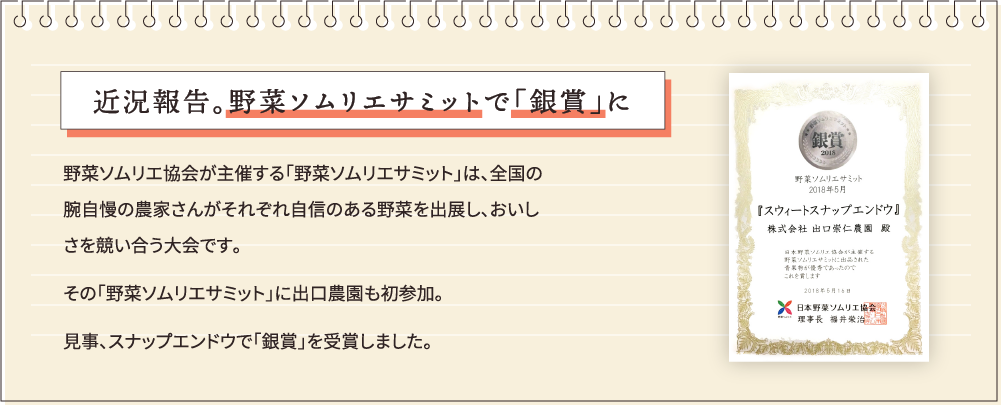 近況報告。野菜ソムリエサミットで「銀賞」に