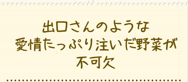 出口さんのような愛情たっぷり注いだ野菜が不可欠